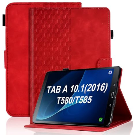 Vkooer Case for Samsung Galaxy Tab A 10.1 inch 2016 [Auto Sleep/Wake] T580 / T585 Leather Folio Cover with Multi Angle Viewing Stand Card Holder Tablet Shell fit Galaxy Tab A6 10.1- Red