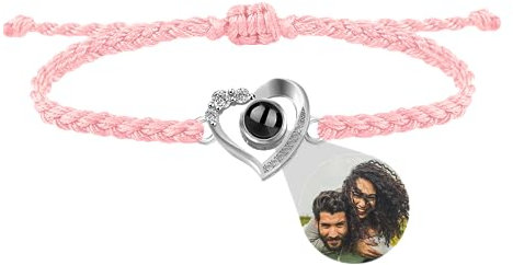Godchoices Bracelet photo personnalisé Bracelet de projection photo personnalisé Bracelets photo coeur avec image à l'intérieur Bracelet tressé pour femme/homme/couple/amis/anniversaire/Noël