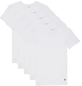 POLO RALPH LAUREN Slim Fit Undershirt w/Wicking 5-Pack Crews, 5 White/Cruise Navy, Medium