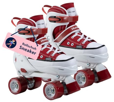 HUDORA Roller Skates Sneaker in versch. Farben & Größen - Kinder Rollschuhe über 4 Größen verstellbar - Rollschuhe für Kinder & Jugendliche - Roller Schuhe mit 4 austauschbaren Innensohlen