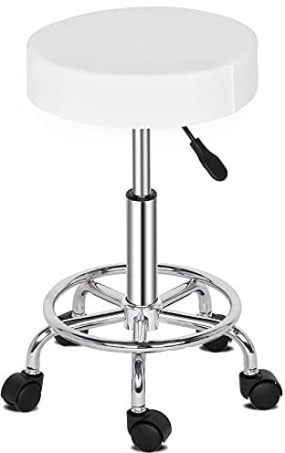TactFire Rollhocker Arbeitshocker Drehhocker Höhenverstellbar 360° Drehbar Bürohocker Drehhocker für Büro Salon Massage Spa (1, Weiss2)