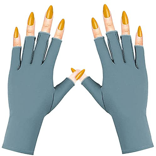 COOSLIM Guantes anti UV para lámpara de uñas de gel, guantes de protección UPF50+ para manicura, guantes de protección solar UV para mujeres, gris, talla única