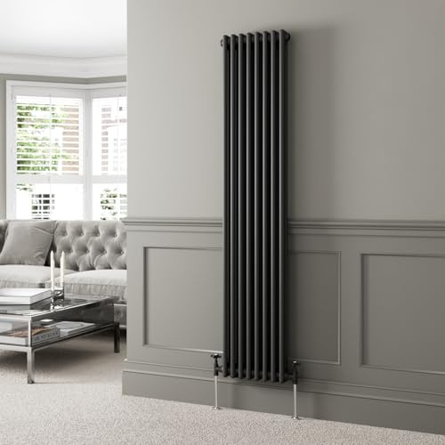 DuraTherm® 1800 x 380mm Black Traditional Vertical Designer Radiator Double Column Colosseum Cast Iron Style Central Heating Panel Radiators Rad