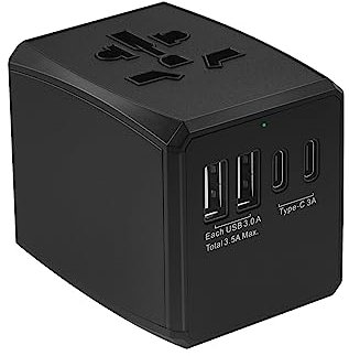 Universal-Reiseadapter, Internationaler Reisestecker mit 4X USB-Anschlüssen, Weltweites Reise-Ladegerät für US/UK/EU/AU, All-in-One-Stecker-Konverter für 150+ Länder (Typ C/G/A/I), Schwarz