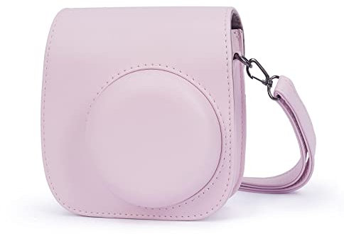 Leebotree Caméra Housse Compatible avec Appareil Photo Instantanés Instax Mini 12 / Mini 11, Pochette Caméra Sacoche Rangement Protection Cuir PU Lisse avec Bandoulière et Poche Intégrée (Fleur Rose)