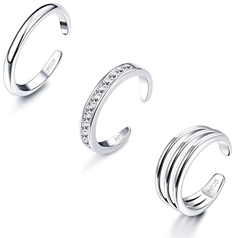 Sllaiss Sterling Silber Zehenring für Frauen 3 Stücke Zirkonia Zehenring Set Weißgold Zehenring Verstellbar Öffnen Zehenring Sommer Fußschmuck