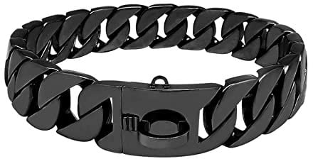 Hundehalsband Aus Metall, Robustes Strapazierfähiges Edelstahl-Gold-Hundehalsband Mit Sicherheitsschnallenschloss, Hundehalsband für Alle Rassen, Kleine/Mittelgroße/Große Hunde,Schwarz,60cm/24in