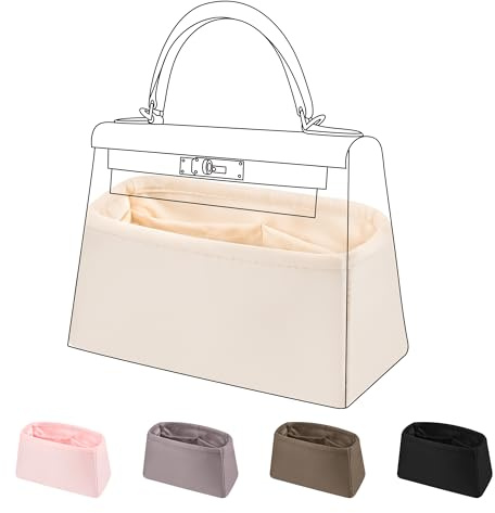 DGAZ Seiden Handtaschen Organizer für Kelly 20, Tasche in Tasche, Craie | Innentasche, Weiches Satinfutter, Passform, Optimaler Schutz, Leicht