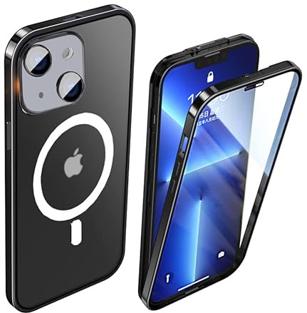CeeEee iPhone 14 Plus Hülle Original Case Stoßfänger Metall Schutzhülle mit Sperren Schnalle 360 Grad Handyhülle - Schwarz
