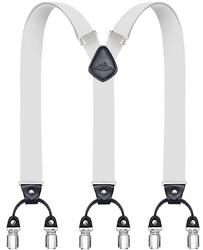 Dresime Hosenträger Herren Hosenträger für Hosen mit 6 starken Metallclips, Y-Rücken verstellbare Hosenträger Hosenträger Heavy Duty elastische Herren Hosenträger, A-weiß, Einheitsgröße