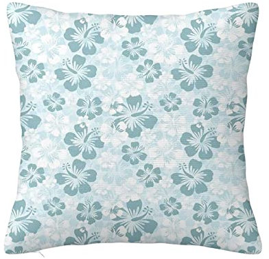Federa copricuscino hawaiana, 45 cm x 45 cm, con alberi di mare, con scritta Happy Simple, per divano, decorazione casa, colore: blu bianco