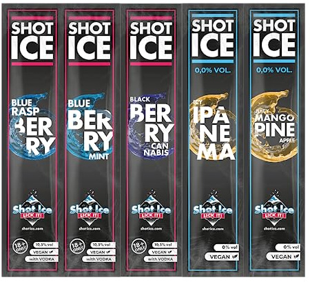Shot Ice Mix-Paket 5 Sorten Berry-Tropical Twist - Wassereis mit 10,5% Alk. - Ab 18 Jahren - Mit zwei Alkoholfreien Sorten (25er Paket)