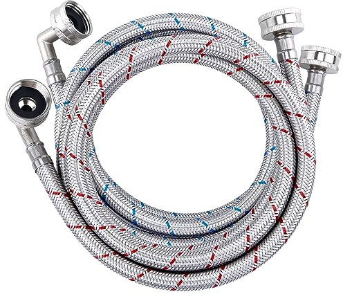 Washing Machine Hoses,Stainless Steel Washing Machine Hose 6 Foot with 90 Degree Elbows 2 Packs Braided Premium Washer Hoses Supply Lines-washer hoses 6ft Hot and Cold Striped Water Connection
