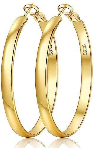 EXGOX Creolen Silber 925 für Damen - 5mm Breite, Groß, Hypoallergene 14K Vergoldete Ohrringe Gold - 30/40/50/60/70mm
