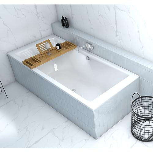 ECOLAM® große Badewanne TAMI 200x90 cm Doppelbadewanne + Bambusablage + Styroporverkleidung befliesbar + Wanne Acrylwanne Rechteck Acryl weiß Ablaufgarnitur Füße Silikon Mittelablauf Zweisitzer