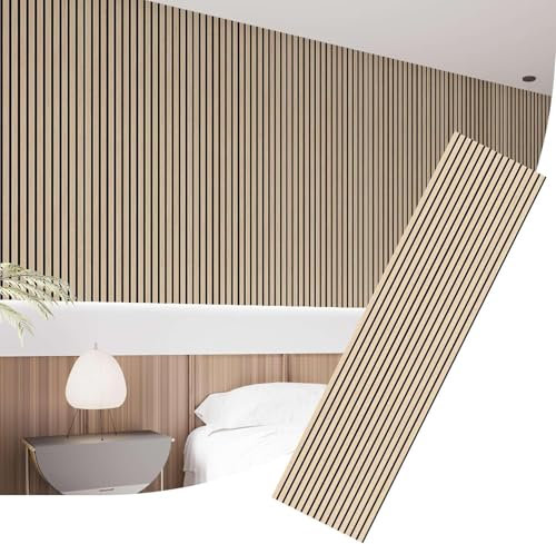IZODEKOR Akustikpaneele Holz, 3D Akustik Wandpaneel - 1 Stück, 240x60cm - Wandverkleidung aus Holzleisten mit schalldämmender Filzpolsterung, Dekorative Wandpaneele aus Holz, MDF-Paneele | Golden Oak