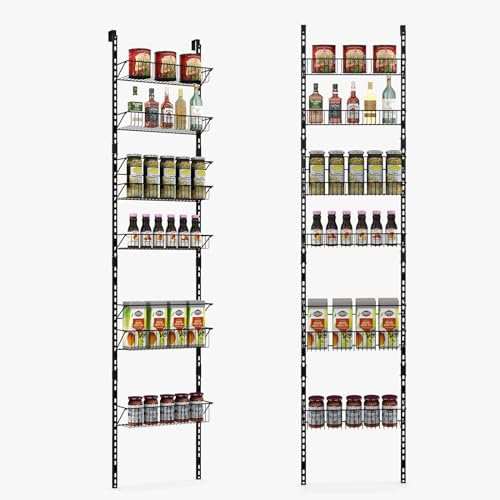 KOMFOTTEU Organizzatore sospeso in metallo a 6 piani regolabili, mensola per spezie, doccia e bagno, fissaggio porta / parete per cucina