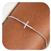 Moodear Dainty 925 Sterling Silver Cross Bracelet - Trendy CZ Bracelets for Women Religious Christian Jewelry Gifts