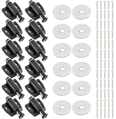 TOKSEO 12 Stück Push to Open Türöffner, Magnet Drucktüröffner Magnetschnäpper Druckschnäpper Magnet Schranktür für Büro, Schubladenschrank, Schranktür (Schwarz)