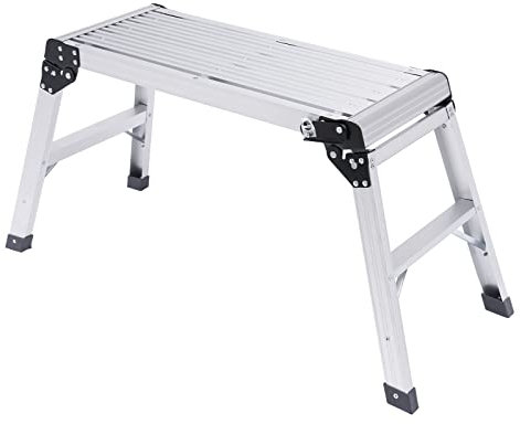 Aluminiumleiter Gerüst Arbeitsplattform Klappbar Arbeitsbühne Gerüste Podestleiter Treppenpodest rutschfeste Leiter für Haus und Garten, 150kg Tragfähigkeit