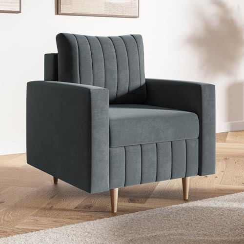 MOTIVENA Leo Sofa Sessel Wohnzimmer Modern, Ohrensessel, Loungesessel Wohnzimmer, Clubsessel, Couch Sessel, Polstersessel, Sofa Chair, Einzelsofa, Taschenfederkern (H3), Sessel Samt Anthrazit