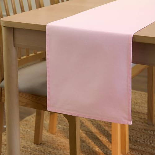 Encasa XO Chemin de Table Taille 32x240 cm | Tissu en Toile de Coton | Couleur Unie Rose Clair | Lavable en Machine et Durable