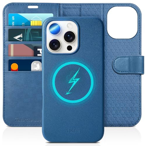 TUCCH Wallet Case for iPhone 16 Pro Max (6.9), 2-in-1[Detachable]Stand RFID Blocking[Card Holders][Wireless Charging]Protective Magnetic PU Leather Folding Stand Removable Folio Cover, Full Lake Blue