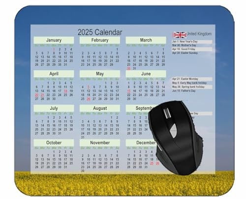 YENDOSTEEN Calendar 2025 UK Year Mouse Pad,Field Horizon Flowers Gaming Mouse Pad #303
