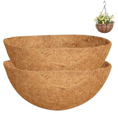 KUIZHEN Half Round Coco Coir Liner 12 Inch, 2Pcs Hanging Basket Coco Liner Coco Liner Hanging Basket Natural Coconut Fiber for Indoor Outdoor Hanging Basket Liners in Window Boxes