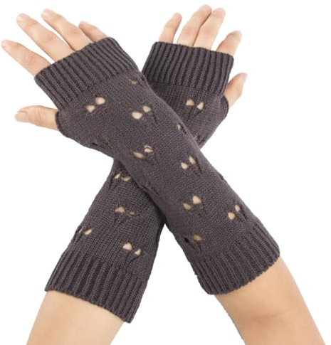 VUCDXOP Winter Gestrickte Handschuhe für Damen, Fingerlose Armstulpen Feinstrick lang Handwärmer Stulpen, Warm Strick Handschuhe Pluswärmer Handstulpen Armwärmer Stulpen für Damen (AX-Dunkelgrau)