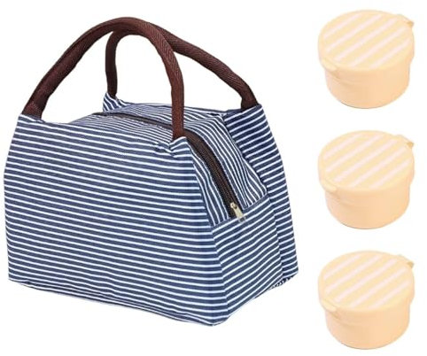 Borsa Termica A Righe Da 1 Pezzo, Contenitori Per Salse Da 3 Pezzi, Design Semplice A Strisce, Grande Capacità, Leggera E Facile Da Trasportare, Adatta Per Mantenere Caldi Il Pranzo E Le Bevande