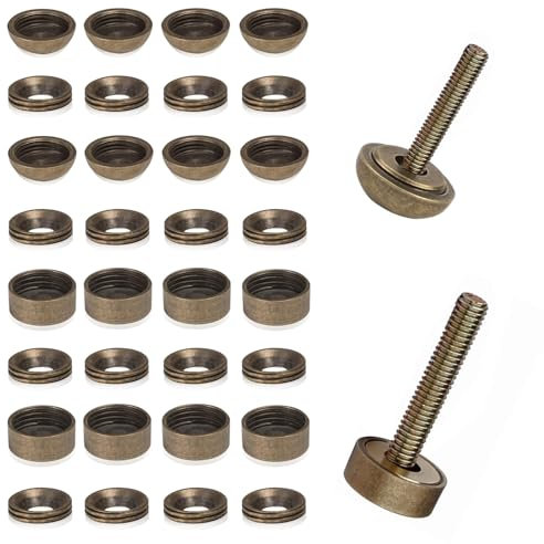 Lot de 16 vis à miroir avec capuchons - Vis décoratives en laiton - 9 mm - 12 mm - Vis autotaraudeuses - Clous décoratifs pour miroir et décoration en bois