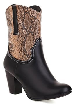 GZHMMAN Stivaletti da donna con tacco alto a punta con tacco a blocco, senza lacci, pannelli in pelle, stampa serpente sull'albero, adatti per shopping e feste, scarpe casual altezza tacco 8 cm,