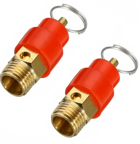 2 Pcs Air Compressor Safety Relief Valve, BSP 1/4 Safety Valves with Red Cap, Pressure Relief Valve Brass Construction Accessories