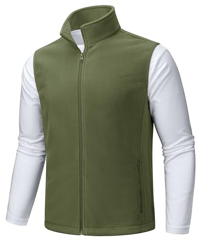 TACVASEN Men's Padded Gilet Body Warmer Outerwear Windproof Outerwear Sleeveless Jacket for Running Golf Army Green,XXL