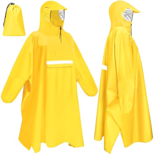 Faneam Regenponcho Herren Damen Wasserdichter Regenponcho für Fahrrad Wiederverwendbar Regen Poncho mit Reflektierenden Streifen Leichtes Regencape für Radfahren, Wandern, Angeln(Gelb)