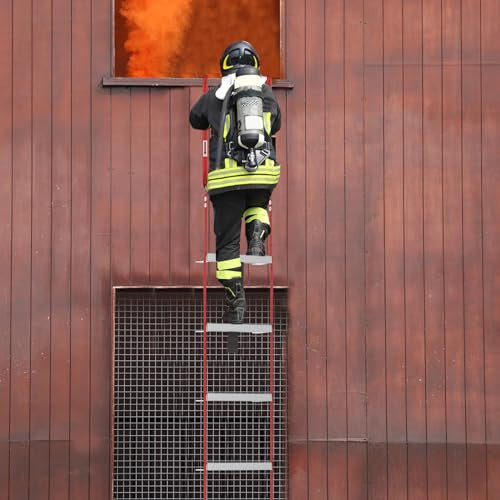 SUBTLETY 15m Haushalt Feuerleitern Aluminium Feuerfeste Rettungsleiter Strickleiter mit Teleskpierbare Leiterhaken Faltbare Sicherheitsleitern Tragfähigkeit bis 450KG Fluchtleiter für Balkon Fenster
