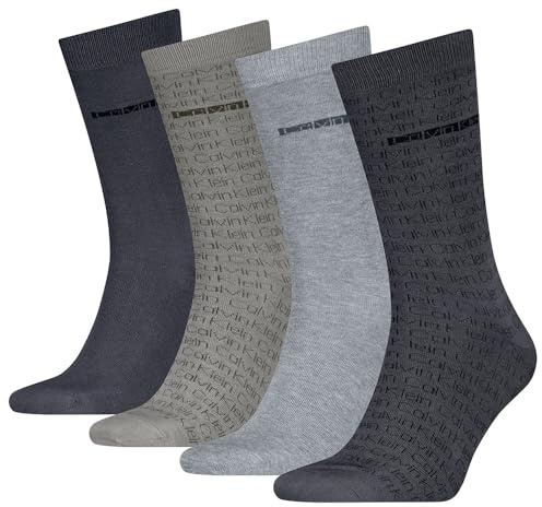 Calvin Klein Men's Giftbox All Over Print Classic Sock, Grey Combo, One Size (Pack of 4)