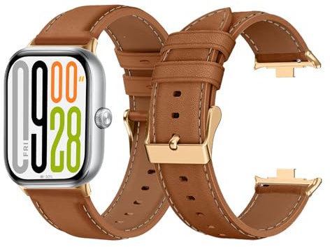 LanQii Leder Armband Kompatibel mit Xiaomi Redmi Watch 5/4 Uhrenarmband, Herren Damen Weiches Leder Ersatzarmband für Xiaomi Redmi Watch 5/4 - Braun