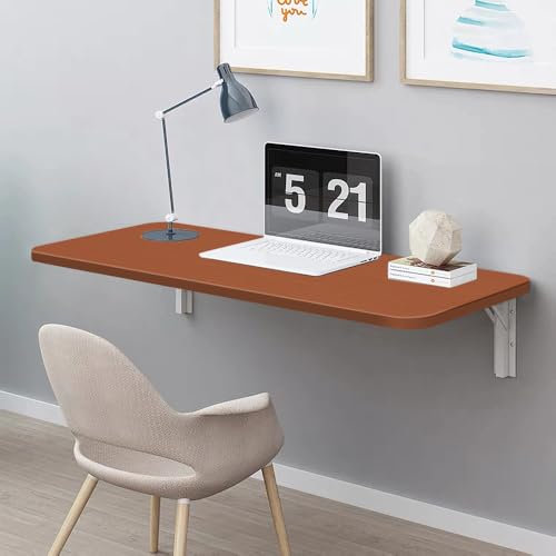 LANTUS Computer-Schreibtisch, Wandmontage, klappbar, für Schreibtisch, Esstisch, Küchentisch, Wandtisch, klappbar, 60 x 30 x 1,6 cm, Teakfarben
