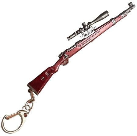 Schlüsselanhänger M1 aus emaillierter Zamak-Legierung, 15 cm, mit 3 cm langem Ring und Kette, 11 cm Gewehr-Anhänger, taktischer Schlüsselanhänger für Geschichtsfans und Sammler, Chrom, Rot und Gualda