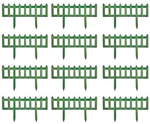 Tradineur - Pack de 12 Vallas de Madera Decorativas de jardín, Borde para césped, Plantas, Flores, decoración de Exterior (Verde - 60 x 34 cm)