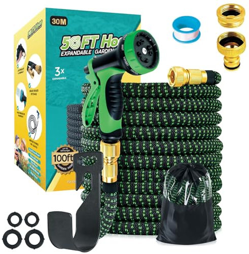 Funnity Tubo Acqua Giardino 30 metri, Tubo Per Acqua In Lattice A 3 Strati Resistente, Senza Pieghe, Spray A 10 Funzioni, Estensibile da Giardino Flessibile con Adattatore da 1/2 e 3/4