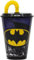 CARTOON Gobelet avec paille pour enfants, gobelet en plastique réutilisable semi-rigide sans BPA capacité 430 ml (Batman)