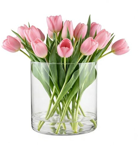 Koelaa Leichte Unzerbrechliche Vase, Blumenvase aus Acryl-Kunststoff – Stylische Transparent-Klare Zylindervase für Hochzeitstischdekor, Einweihungsparty oder Tischdekoration-15x15 cm
