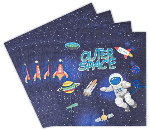 Tookala 20 Stück Einwegservietten, Party Servietten Deko, Servietten Einschulung, Dekorative Napkins Papierserviette, Taschentücher 33 x 33 cm Ideal für besondere Feier Tischdeko – Weltraumflieger