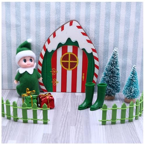 Onlvmyur 9 Pezzi Elfo Natale Porta Magica Carino Porta Elfo Natale Kit Verde Casetta Elfo Natale Accessori Miniature Porta dell Elfo per Bambini Regalo di Natale