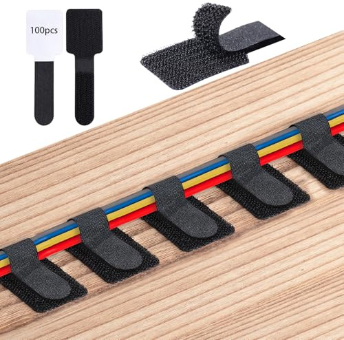 100 Stück Kabelmanagement Schreibtisch, 3 x 9 cm Wiederverwendbare | Kabelbinder Kabel Organizer Kabelhalter Klettbänder für Drähte und Kabel