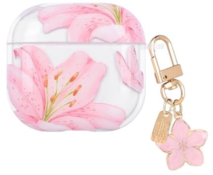 DiyGody Schutzhülle Kompatibel mit AirPods 4 mit Schlüsselanhänger, Transparent TPU Schutzhülle mit Hübsch Muster für Frauen, Stoßfeste Anti-rutsch Anti-Staub Kein Geruch Hülle