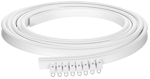 QWORK® 1 Stücke 5m Vorhangschiene, Gebogene Deckenschiene für Fenster Vorhänge, Deckenmontage, weiß, Gebogene Schiene